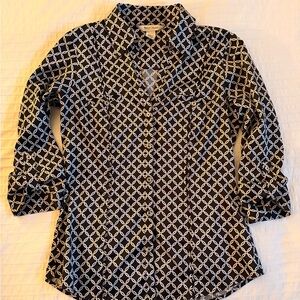 White House Black Market Black and White Patterned Button Down Shirt